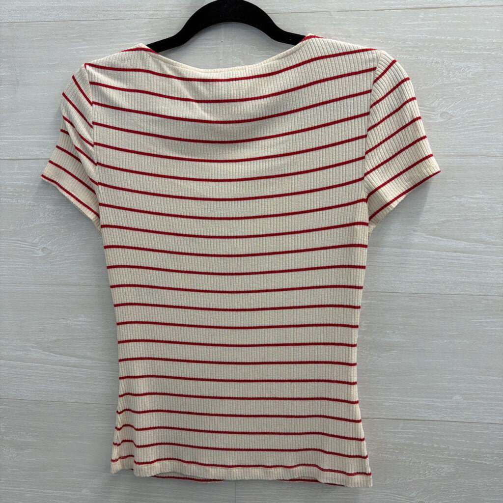 Paige White/ Red Striped Short Sleeve Top Medium
