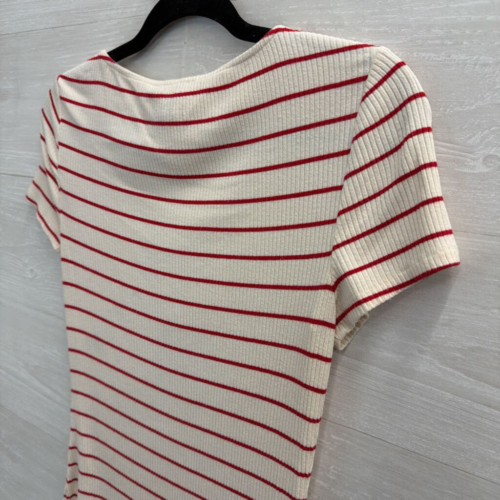 Paige White/ Red Striped Short Sleeve Top Medium