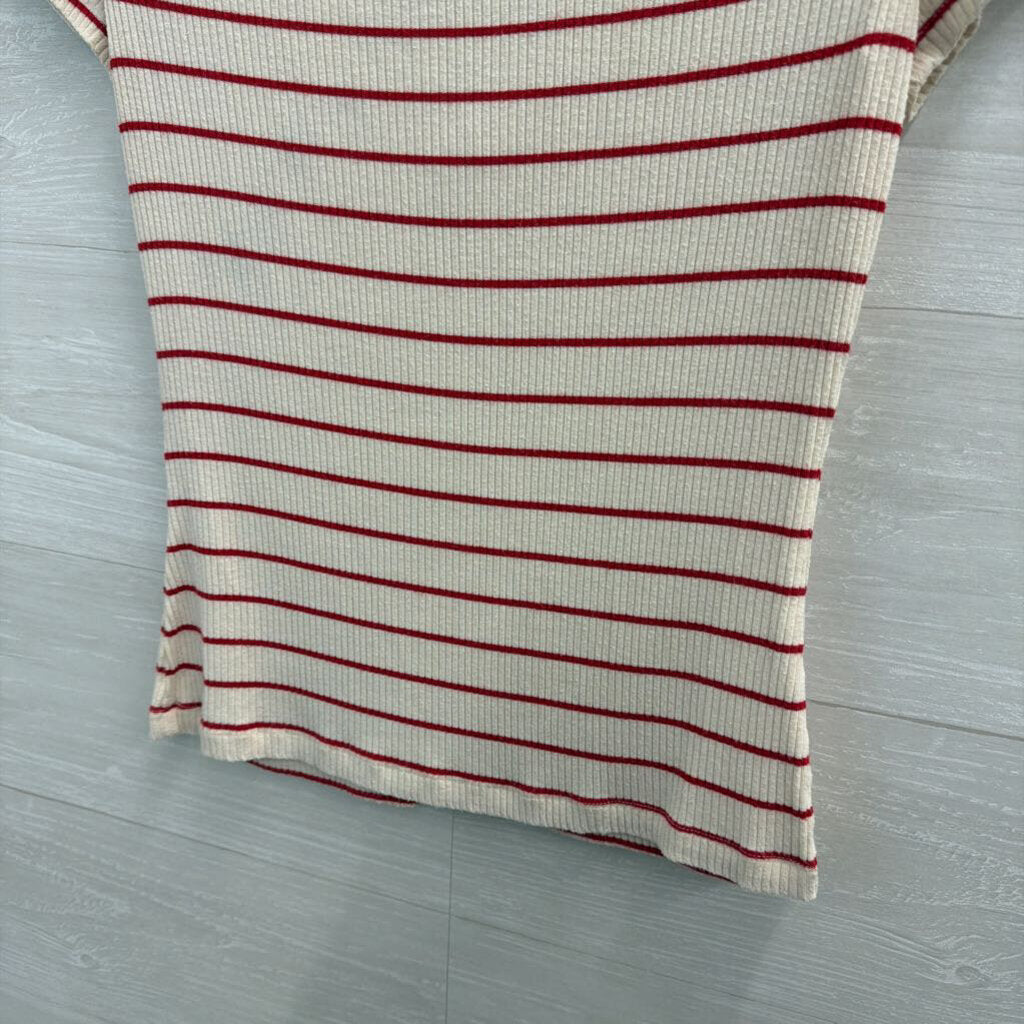 Paige White/ Red Striped Short Sleeve Top Medium