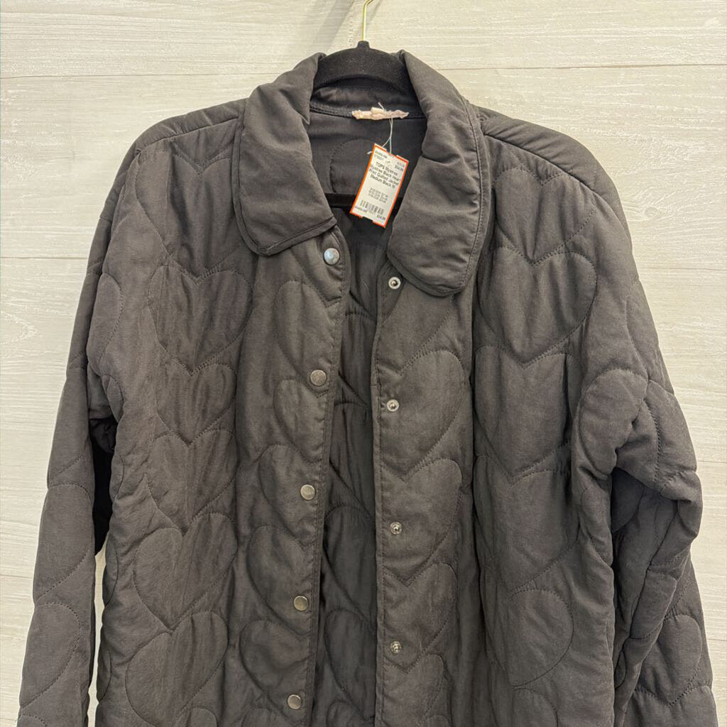 Mystree Black Heart Print Quilted Jacket Medium