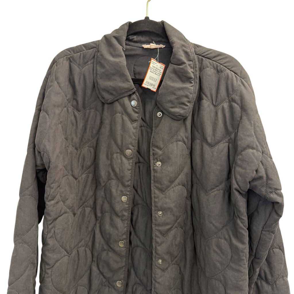 Mystree Black Heart Print Quilted Jacket Medium