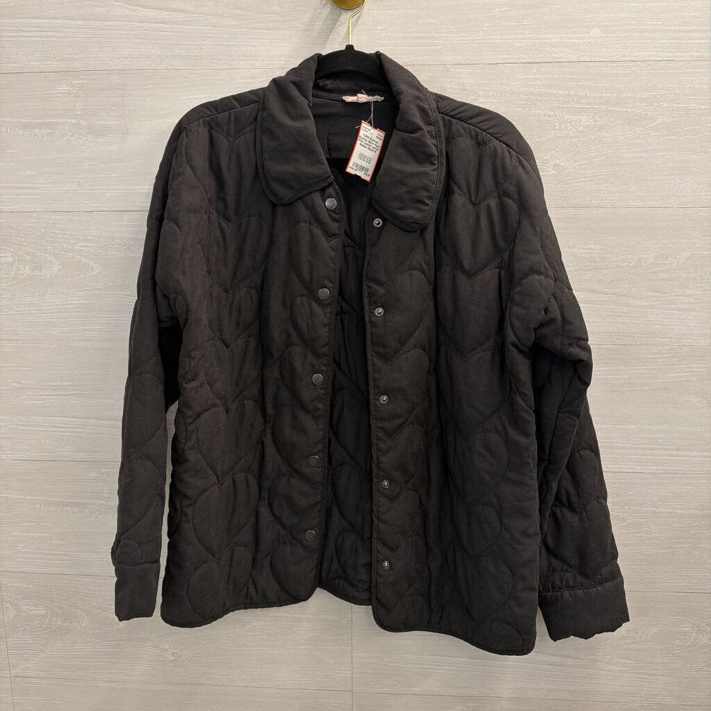Mystree Black Heart Print Quilted Jacket Medium