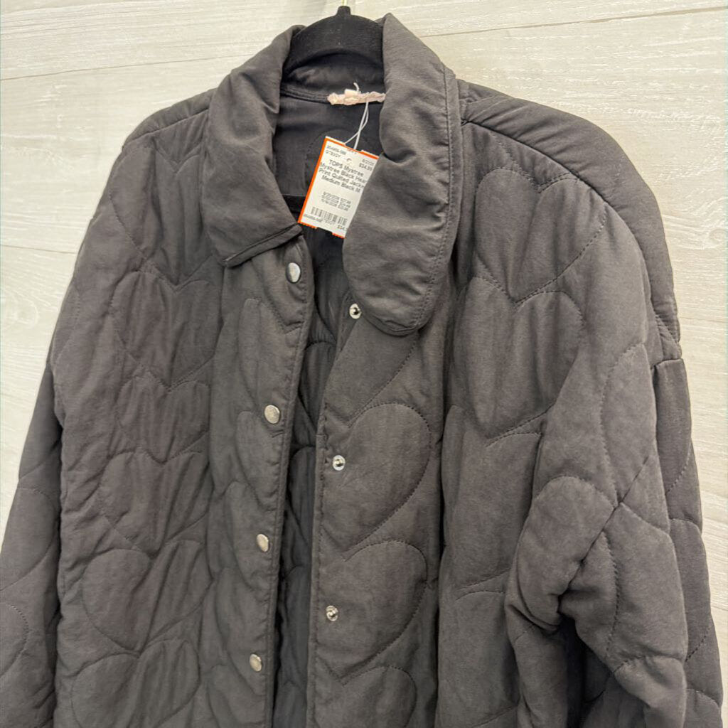 Mystree Black Heart Print Quilted Jacket Medium