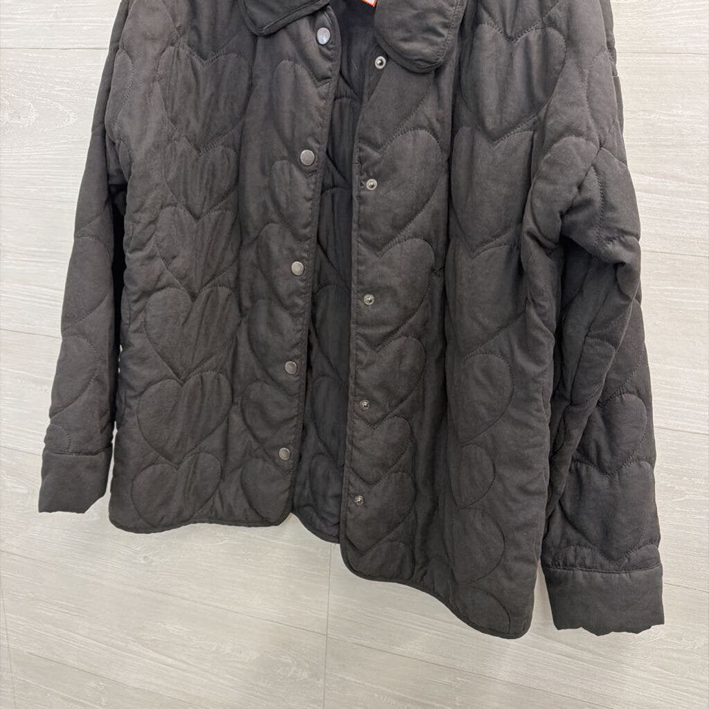 Mystree Black Heart Print Quilted Jacket Medium