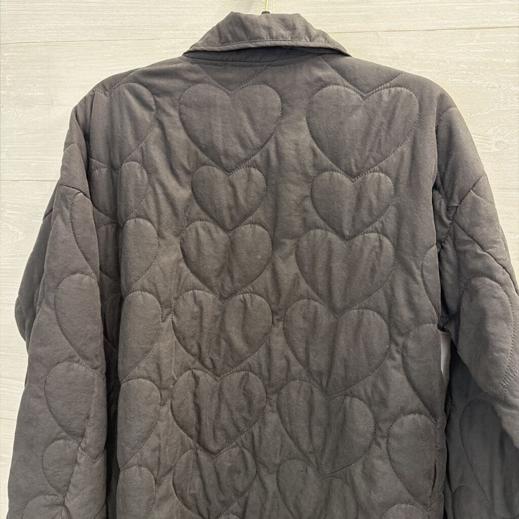 Mystree Black Heart Print Quilted Jacket Medium