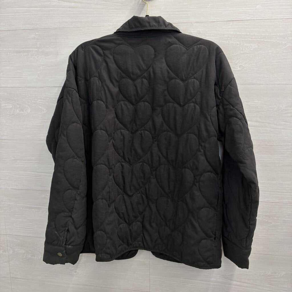 Mystree Black Heart Print Quilted Jacket Medium