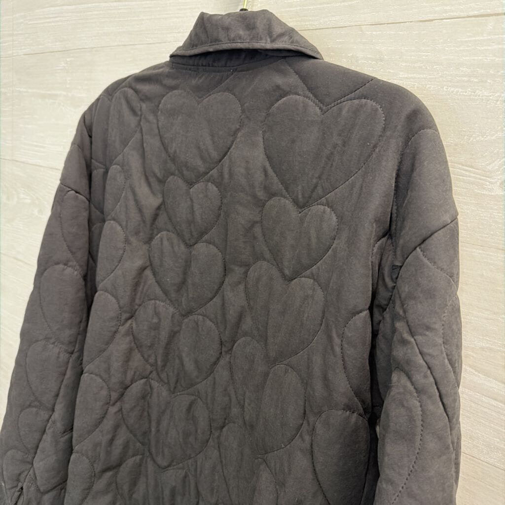 Mystree Black Heart Print Quilted Jacket Medium