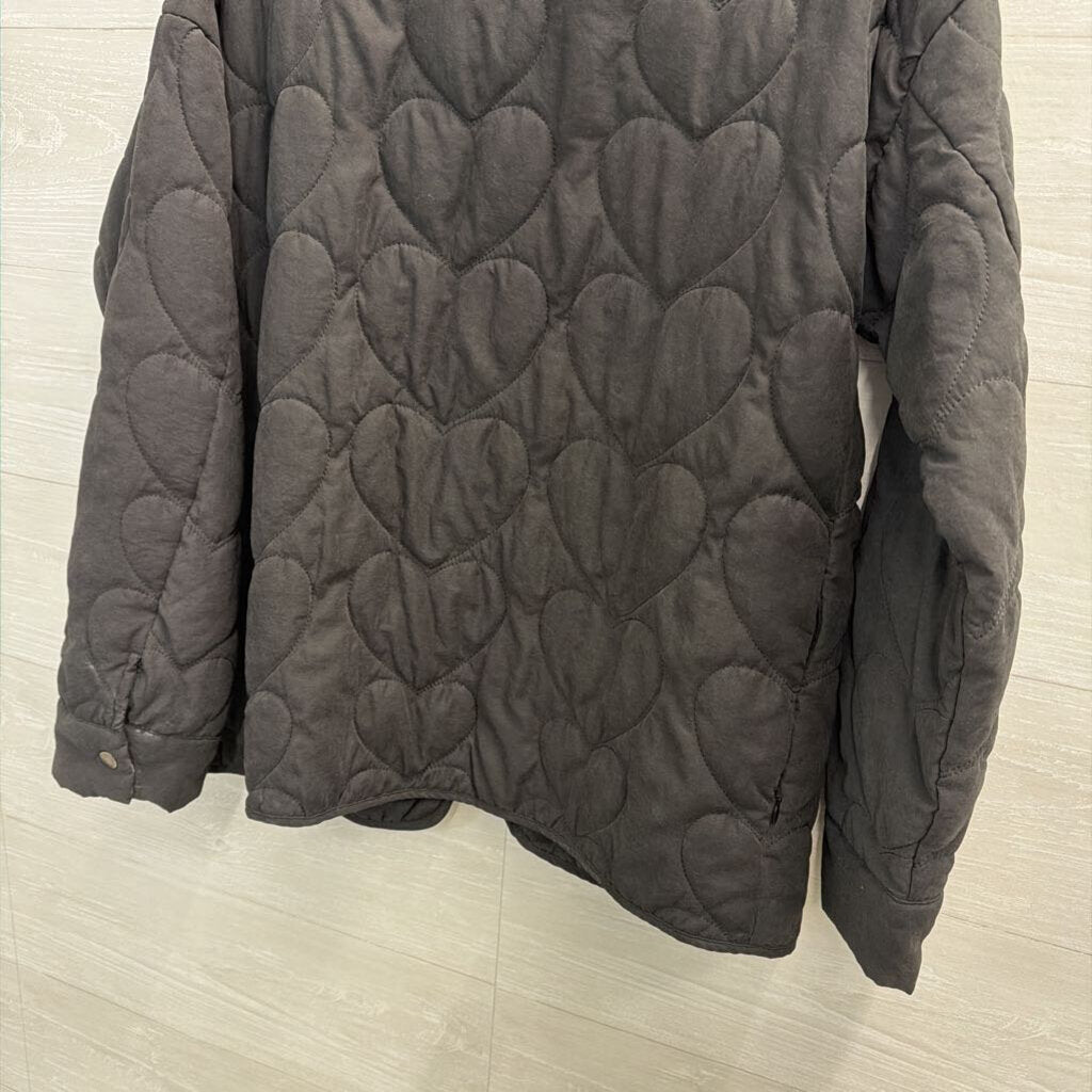 Mystree Black Heart Print Quilted Jacket Medium