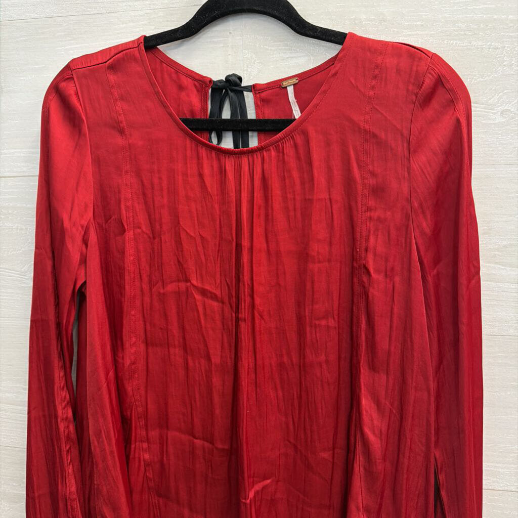 Free People Silky Red Long Sleeve Bow Tie Back Long Sleeve Top Medium