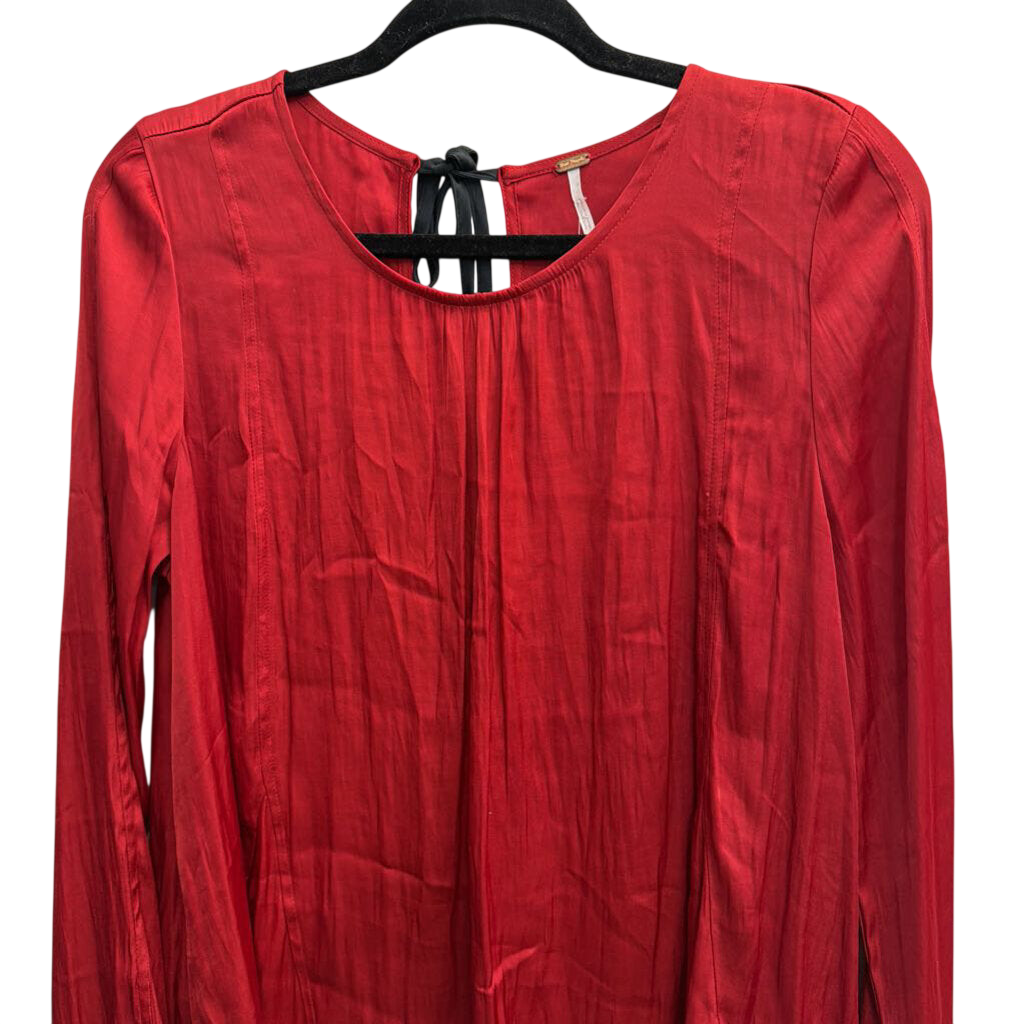 Free People Silky Red Long Sleeve Bow Tie Back Long Sleeve Top Medium
