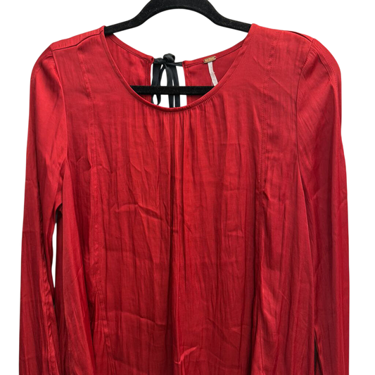 Free People Silky Red Long Sleeve Bow Tie Back Long Sleeve Top Medium