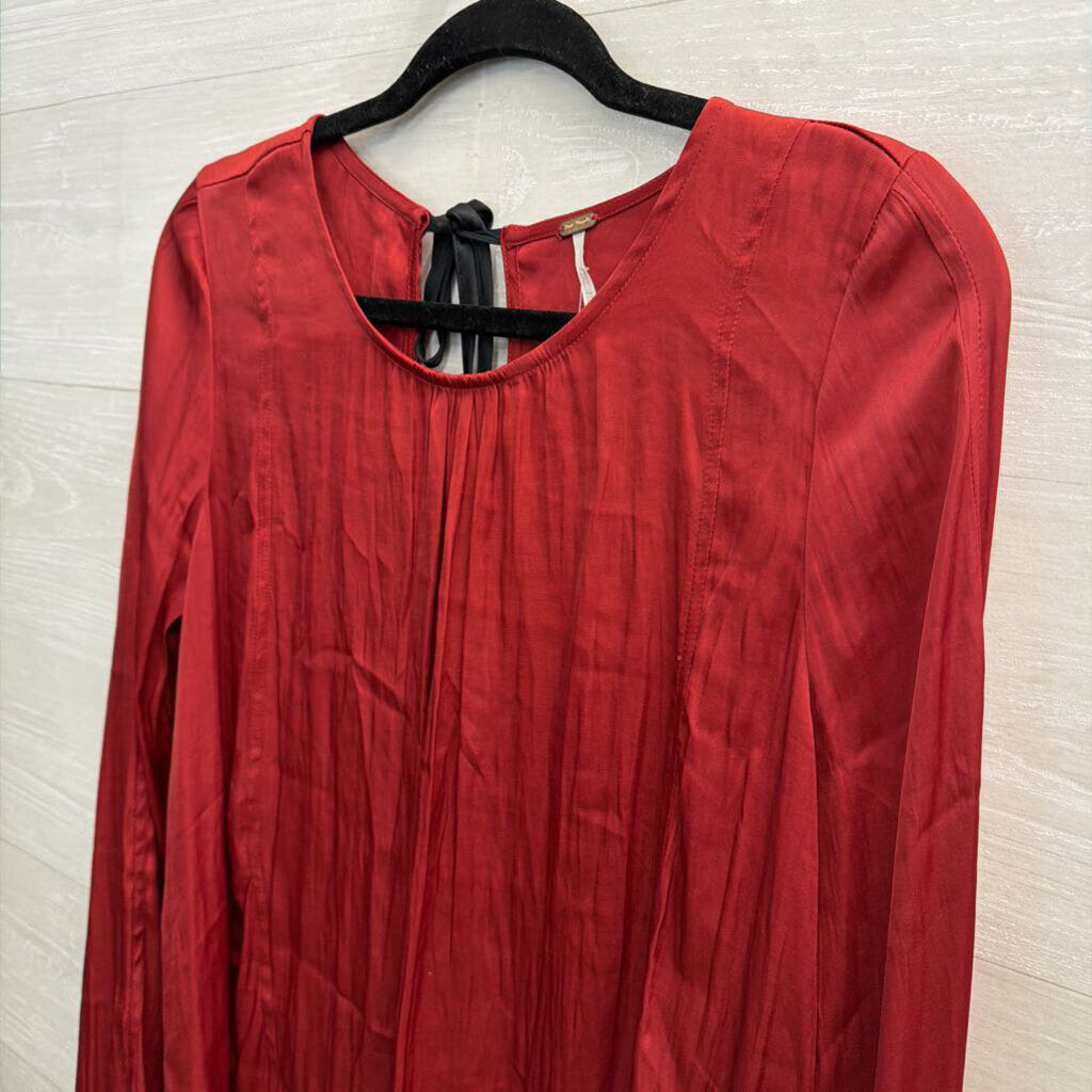 Free People Silky Red Long Sleeve Bow Tie Back Long Sleeve Top Medium