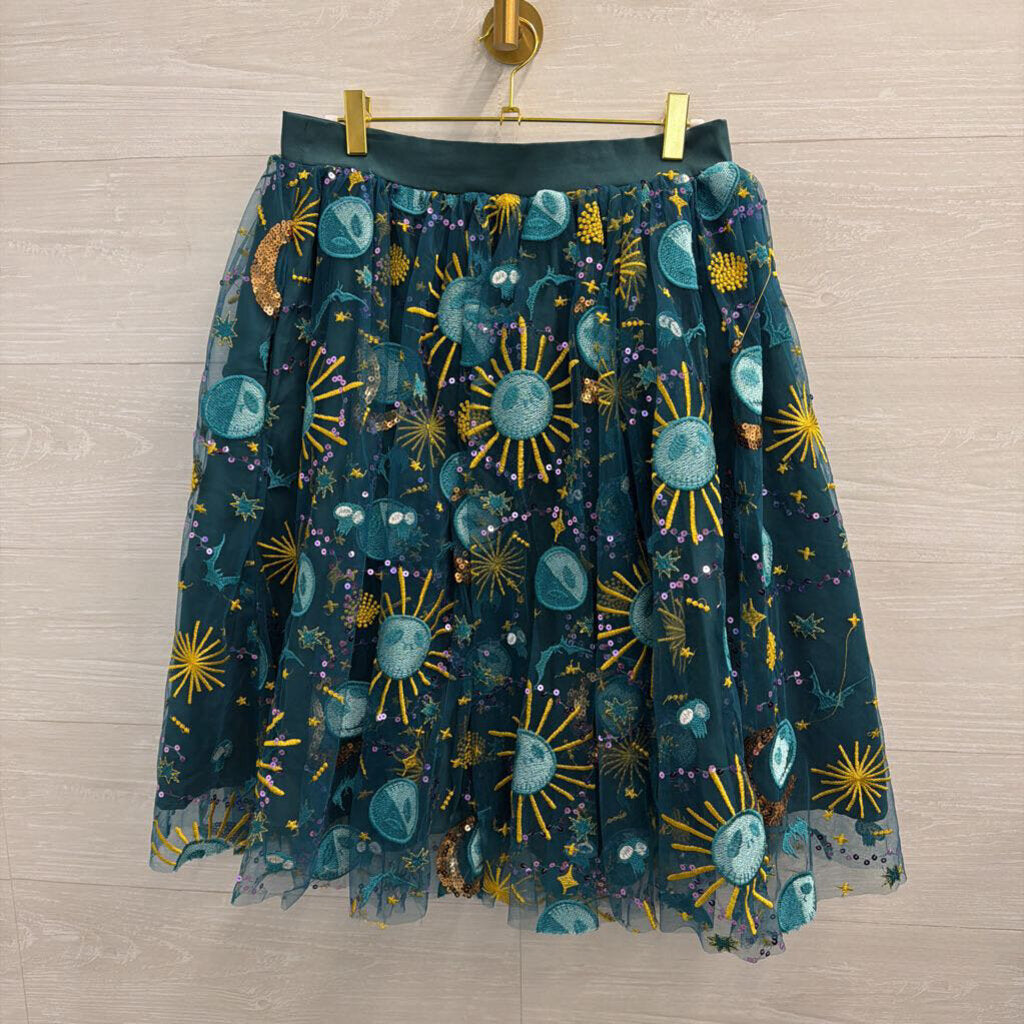 Disney Teal/ Multi Jack Skellington Sequin Embroidered Midi Skirt Medium