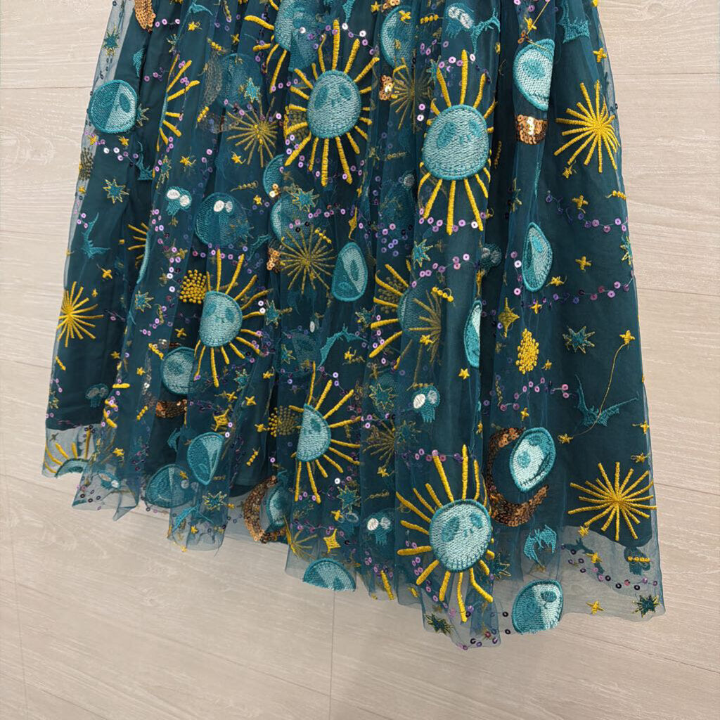 Disney Teal/ Multi Jack Skellington Sequin Embroidered Midi Skirt Medium