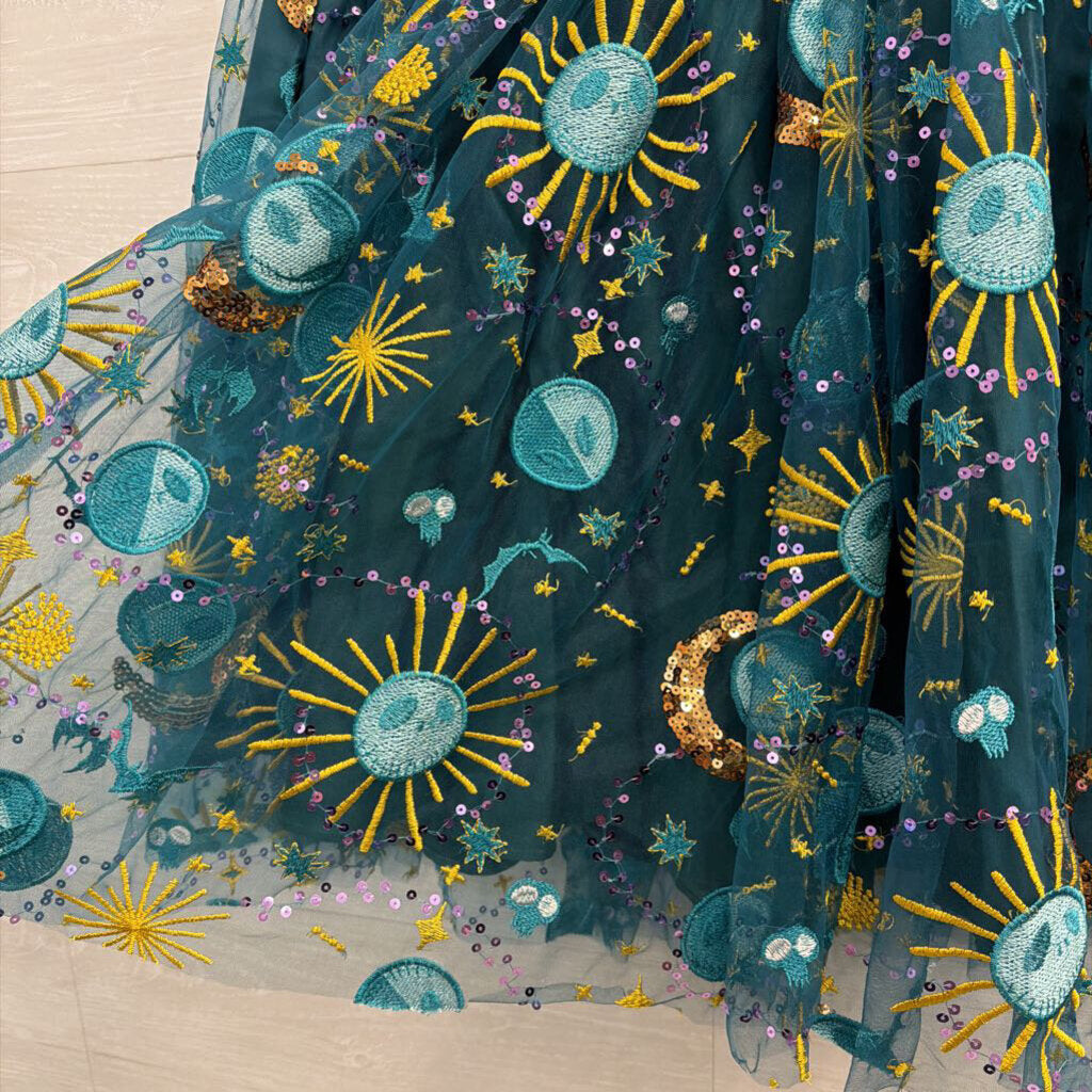 Disney Teal/ Multi Jack Skellington Sequin Embroidered Midi Skirt Medium