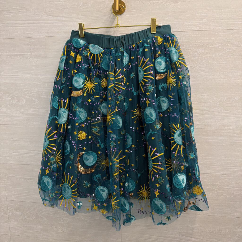 Disney Teal/ Multi Jack Skellington Sequin Embroidered Midi Skirt Medium