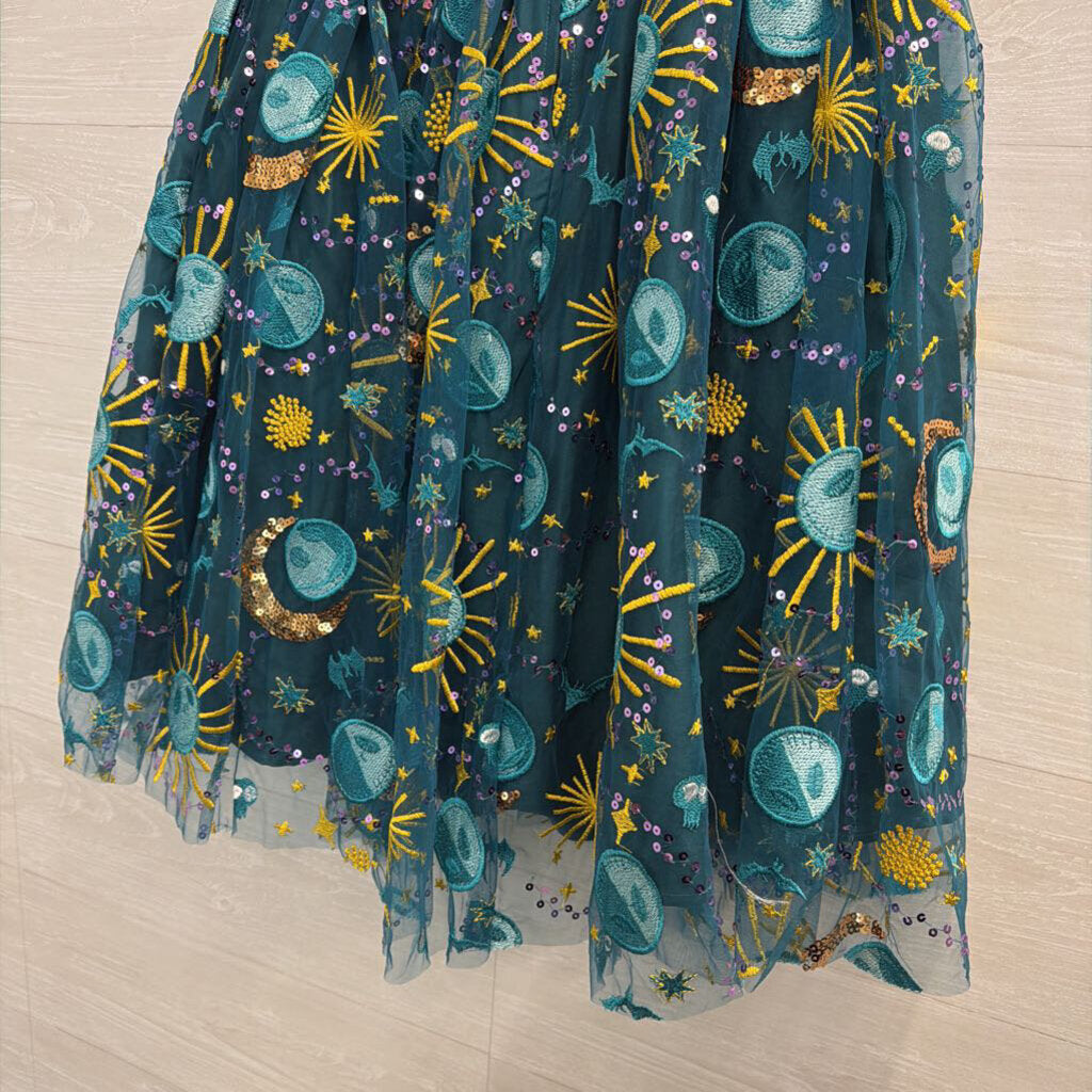 Disney Teal/ Multi Jack Skellington Sequin Embroidered Midi Skirt Medium