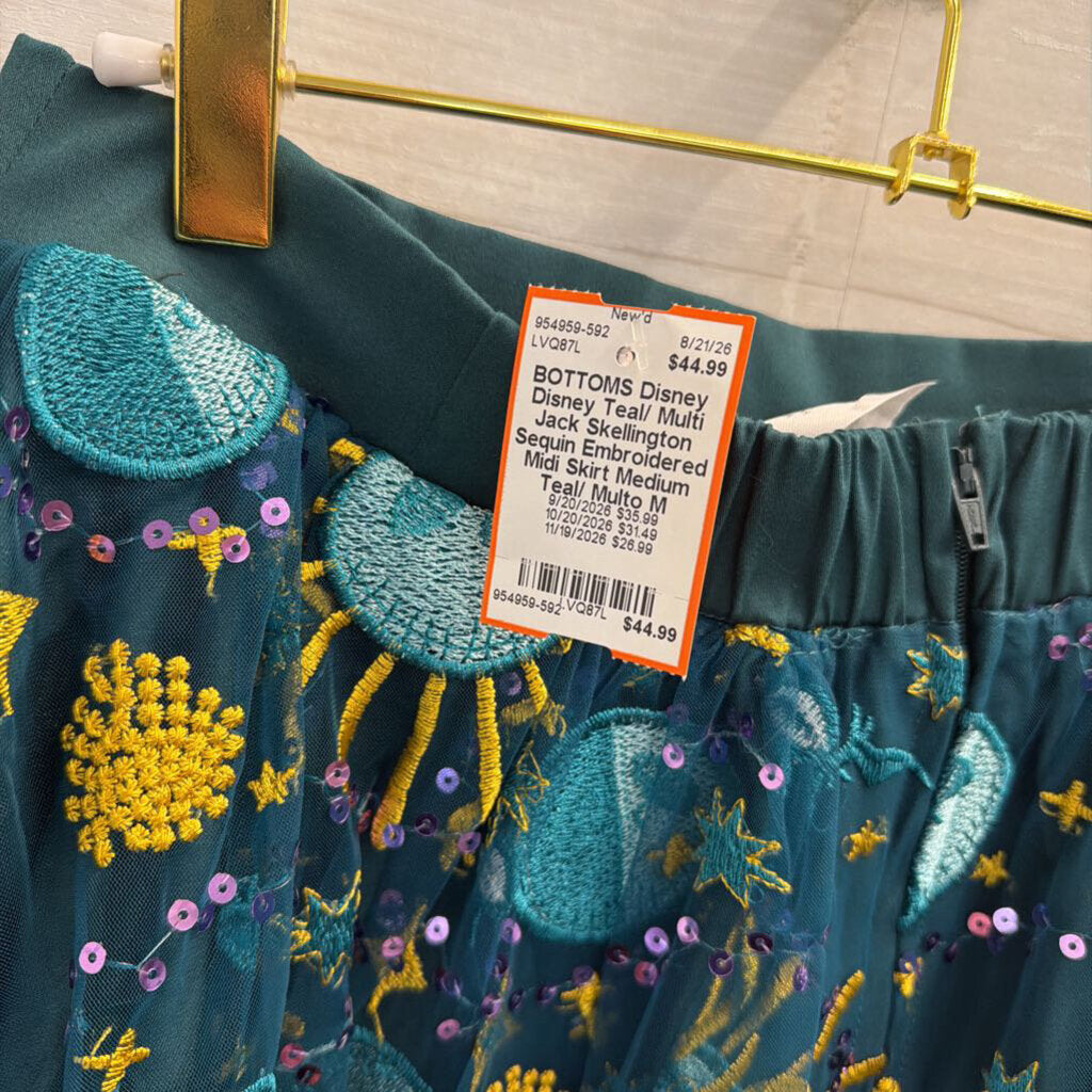Disney Teal/ Multi Jack Skellington Sequin Embroidered Midi Skirt Medium