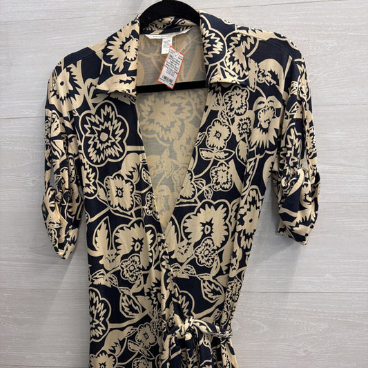 Diane von Furstenberg Navy/ Beige Print Wrap Dress 6