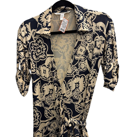 Diane von Furstenberg Navy/ Beige Print Wrap Dress 6