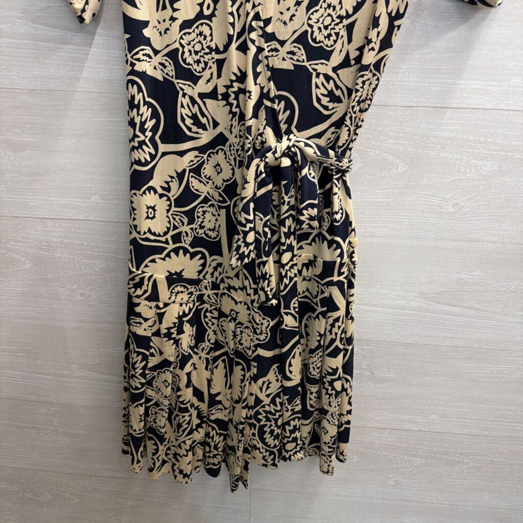 Diane von Furstenberg Navy/ Beige Print Wrap Dress 6