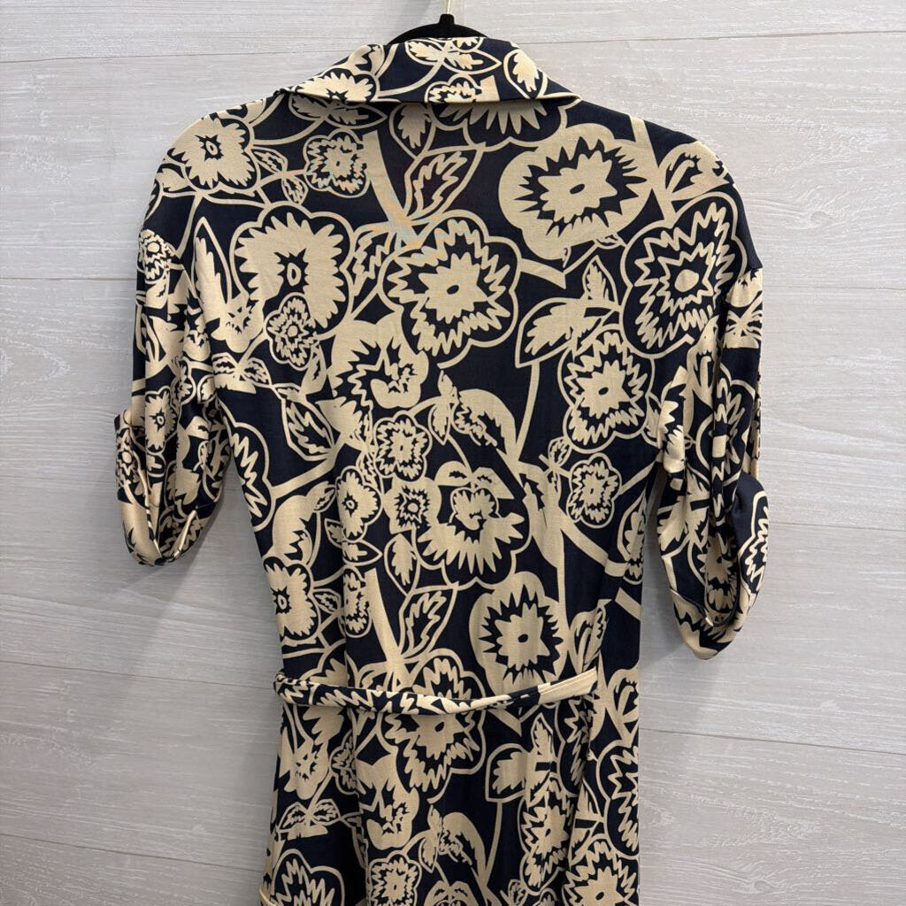 Diane von Furstenberg Navy/ Beige Print Wrap Dress 6