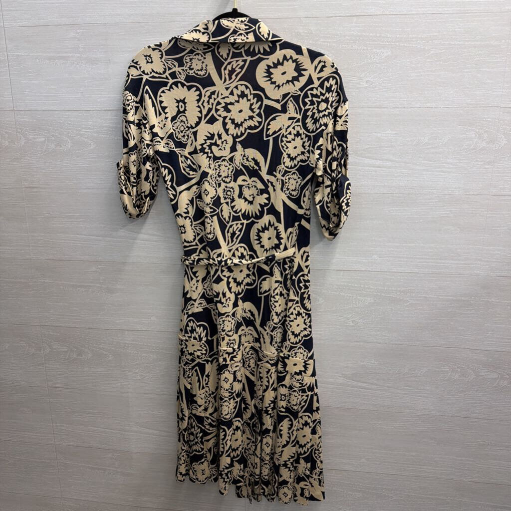 Diane von Furstenberg Navy/ Beige Print Wrap Dress 6