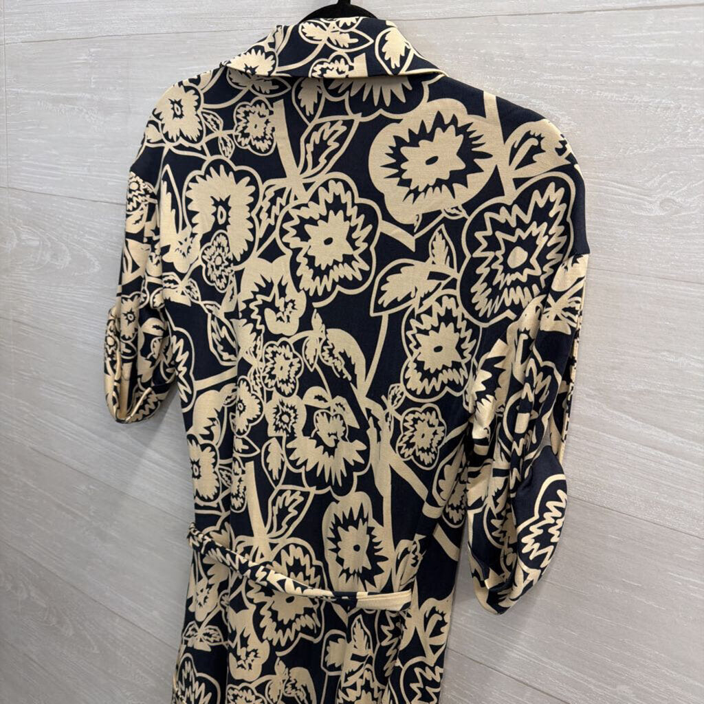 Diane von Furstenberg Navy/ Beige Print Wrap Dress 6