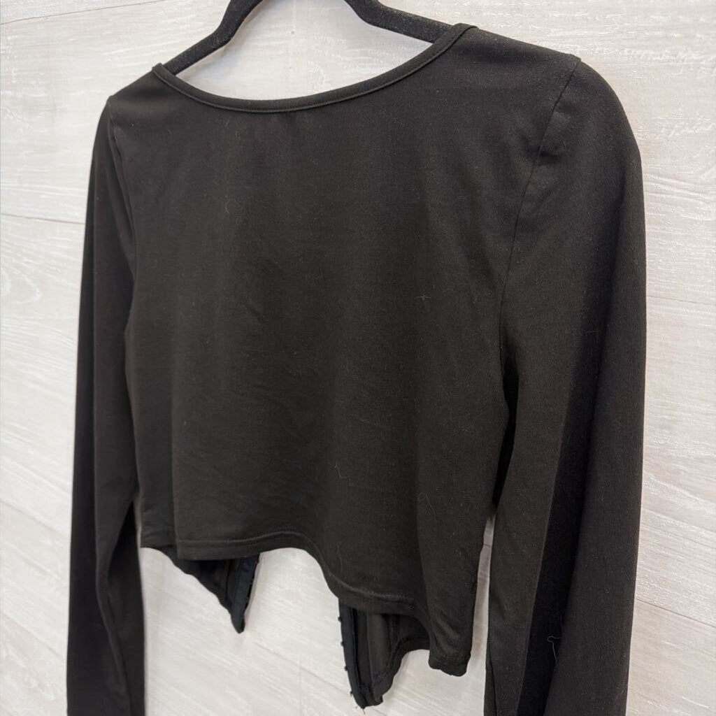 Black Cropped Hook and Eye Front Long Sleeve Top Medium