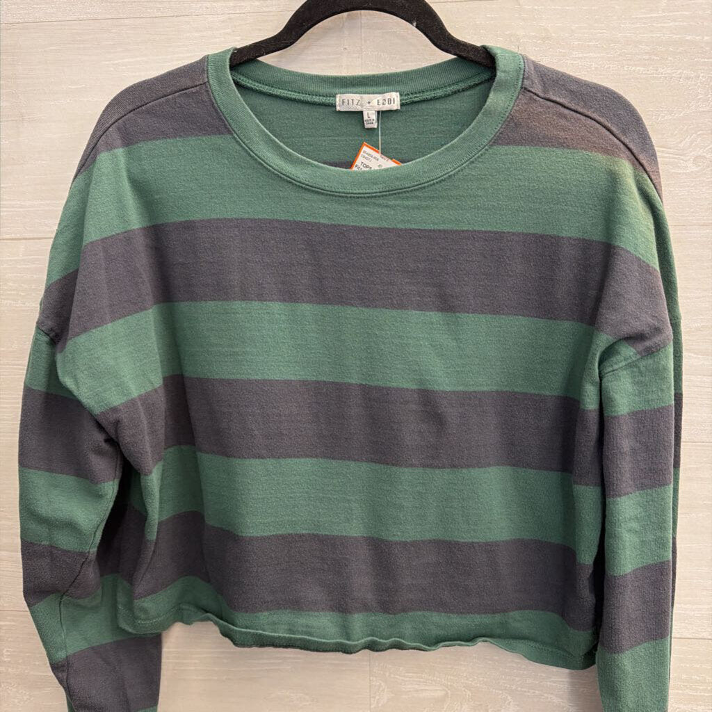 Fitz and Eddi Green/ Blue Striped Cropped Long Sleeve Top Large