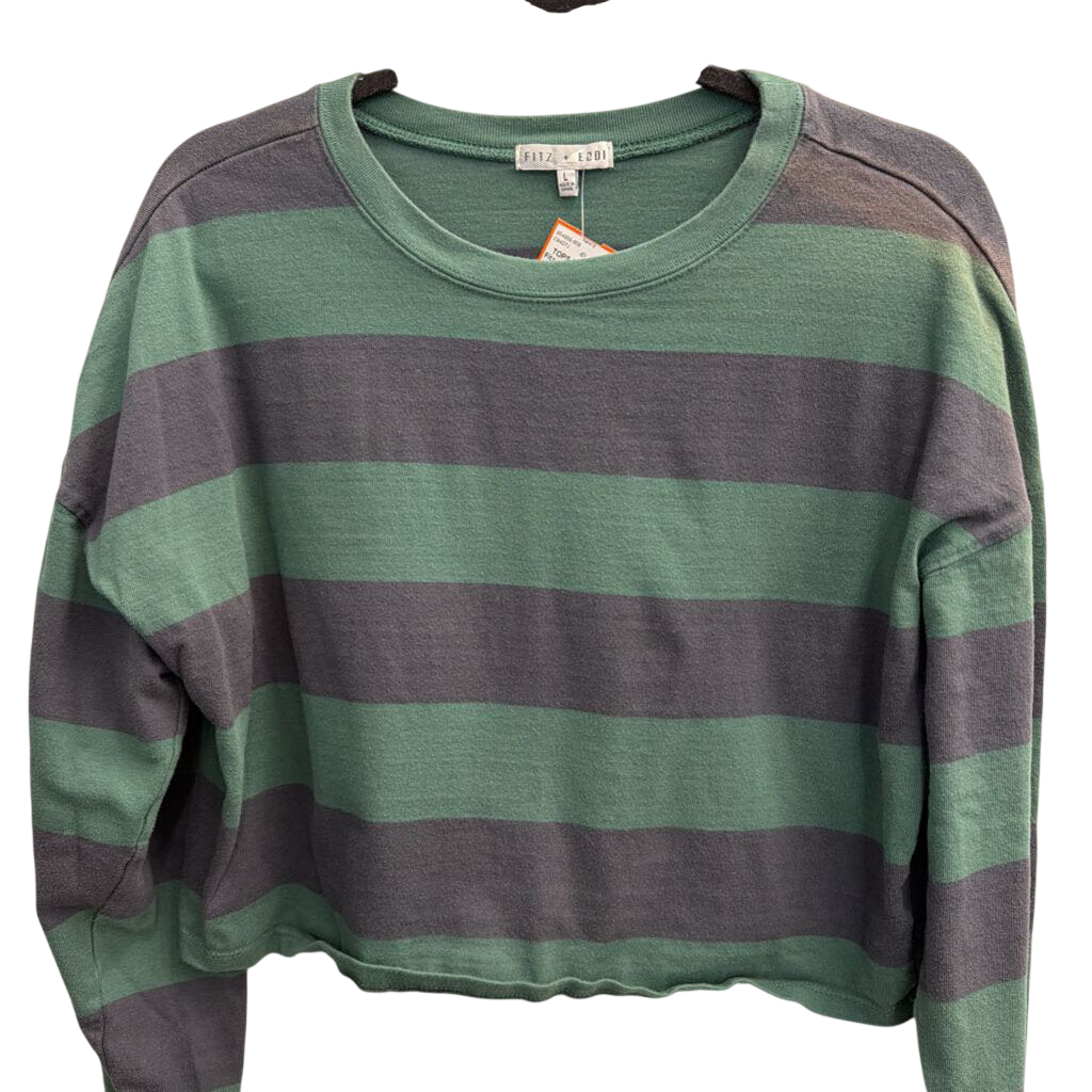 Fitz and Eddi Green/ Blue Striped Cropped Long Sleeve Top Large