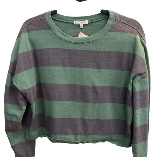 Fitz and Eddi Green/ Blue Striped Cropped Long Sleeve Top Large