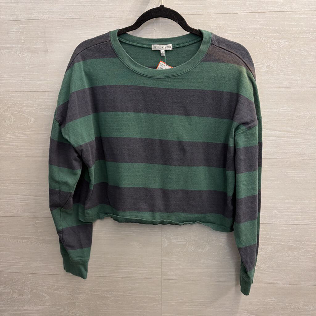 Fitz and Eddi Green/ Blue Striped Cropped Long Sleeve Top Large