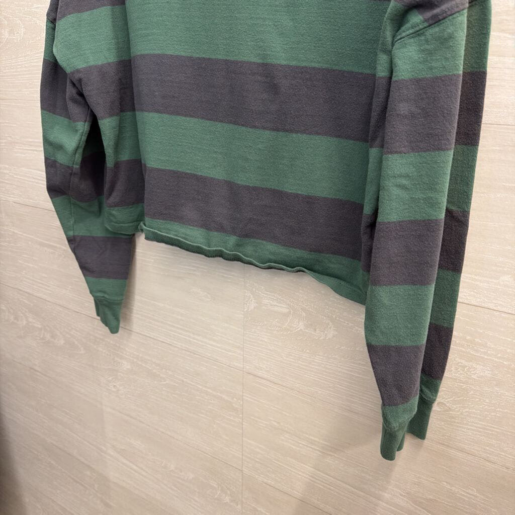 Fitz and Eddi Green/ Blue Striped Cropped Long Sleeve Top Large