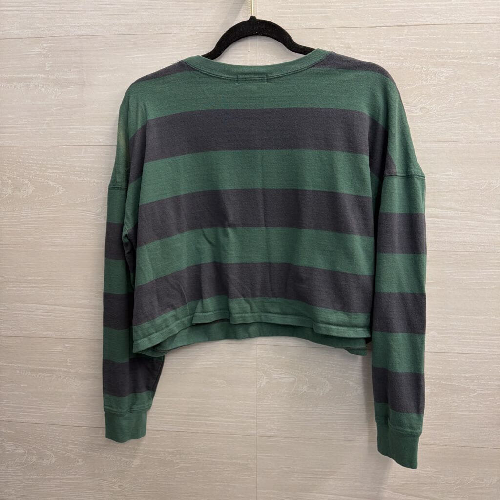 Fitz and Eddi Green/ Blue Striped Cropped Long Sleeve Top Large