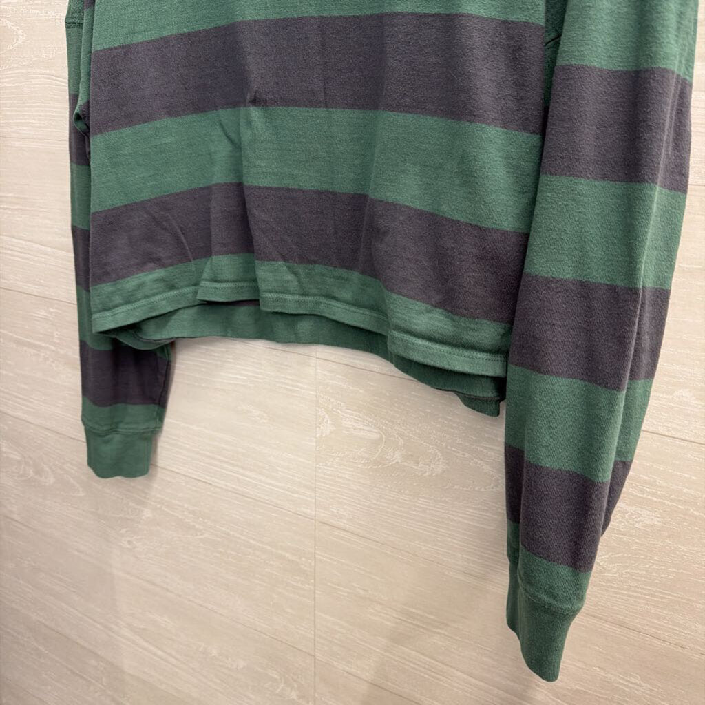 Fitz and Eddi Green/ Blue Striped Cropped Long Sleeve Top Large