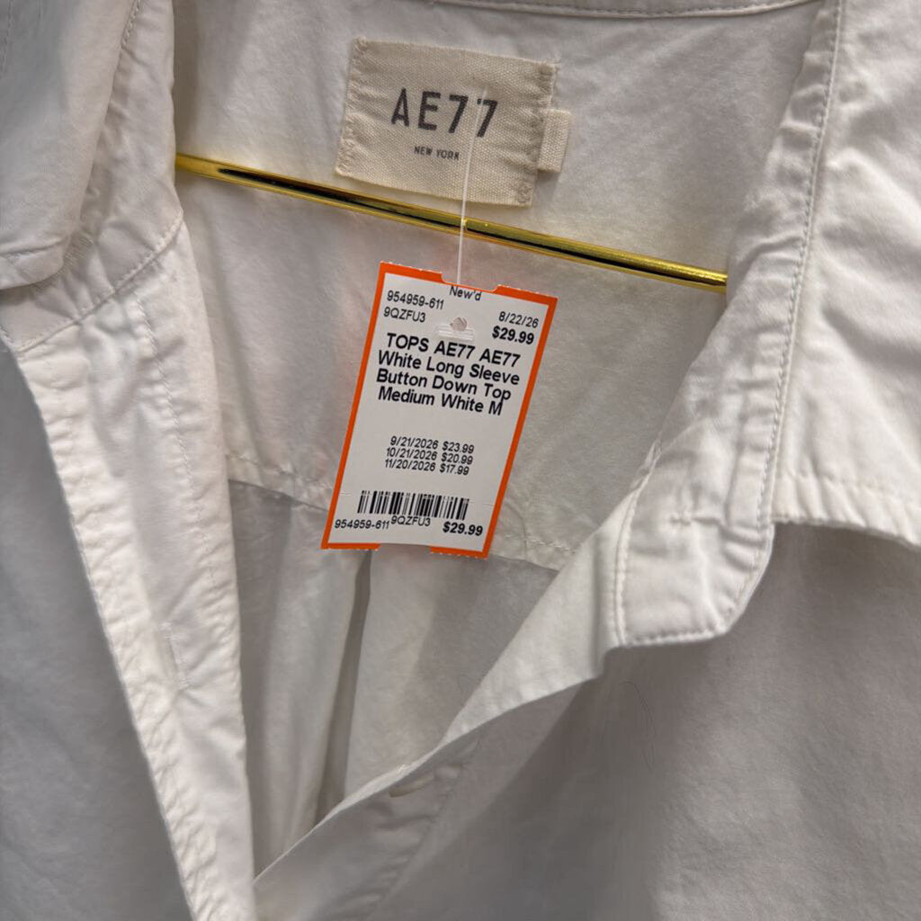AE77 White Long Sleeve Button Down Top Medium