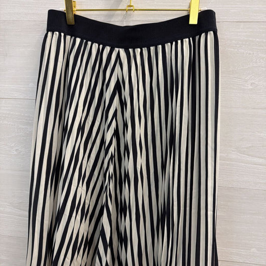 Ann Taylor Navy/ White Striped Pleated Midi Skirt 6