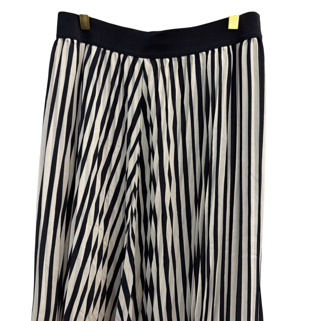 Ann Taylor Navy/ White Striped Pleated Midi Skirt 6