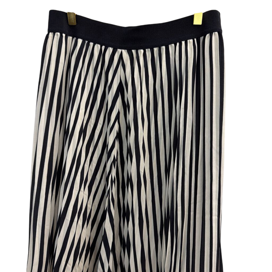 Ann Taylor Navy/ White Striped Pleated Midi Skirt 6