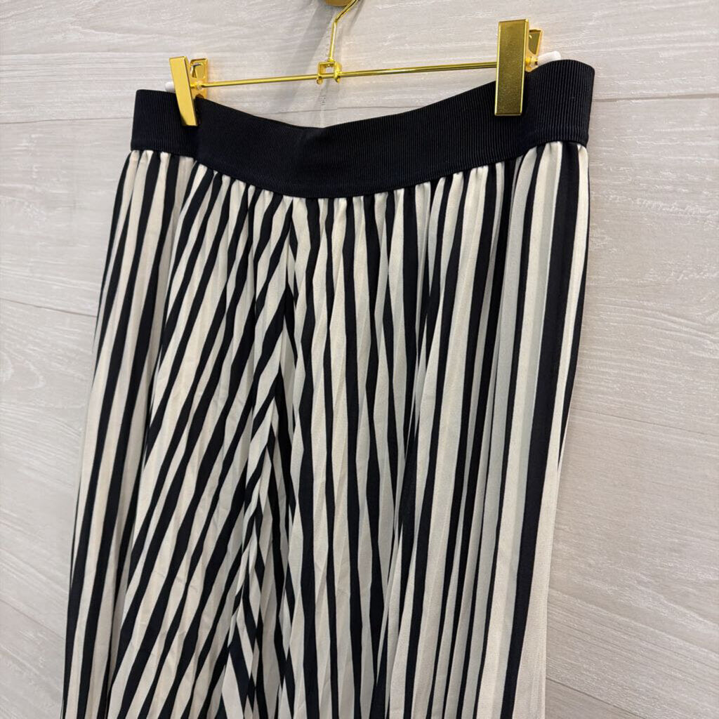 Ann Taylor Navy/ White Striped Pleated Midi Skirt 6