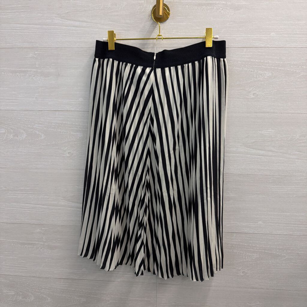 Ann Taylor Navy/ White Striped Pleated Midi Skirt 6