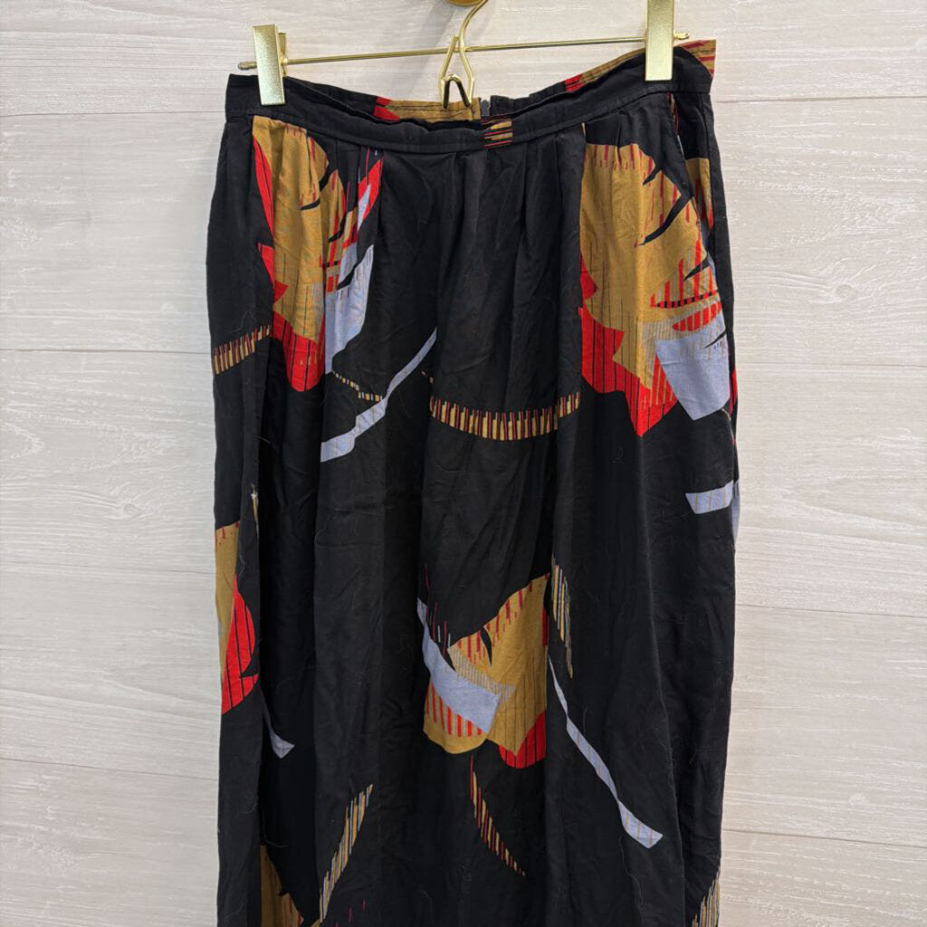 Vintage Adam Yves Black/ Multi Print Midi Skirt Medium
