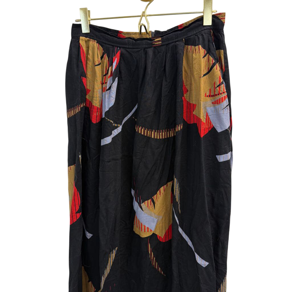 Vintage Adam Yves Black/ Multi Print Midi Skirt Medium