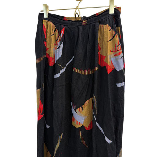 Vintage Adam Yves Black/ Multi Print Midi Skirt Medium