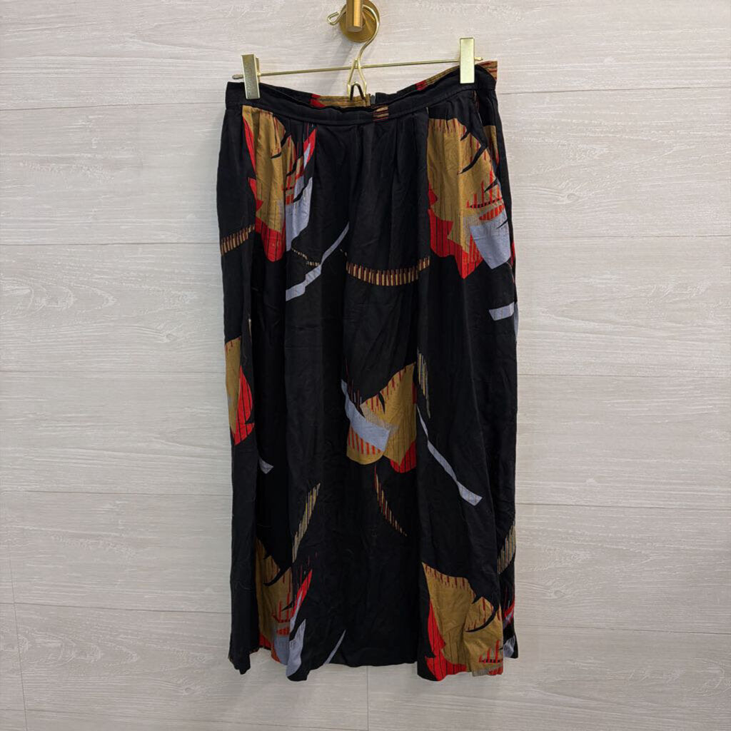 Vintage Adam Yves Black/ Multi Print Midi Skirt Medium