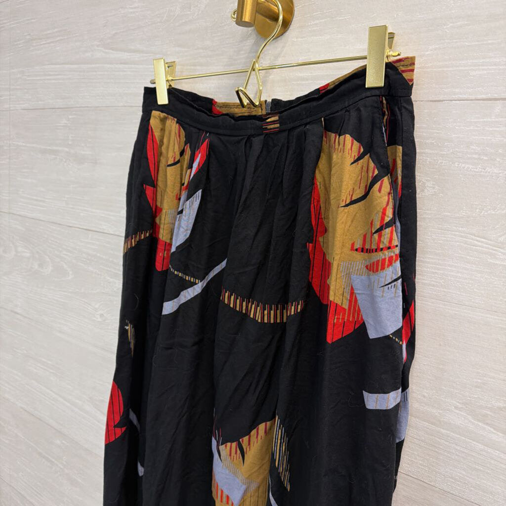 Vintage Adam Yves Black/ Multi Print Midi Skirt Medium