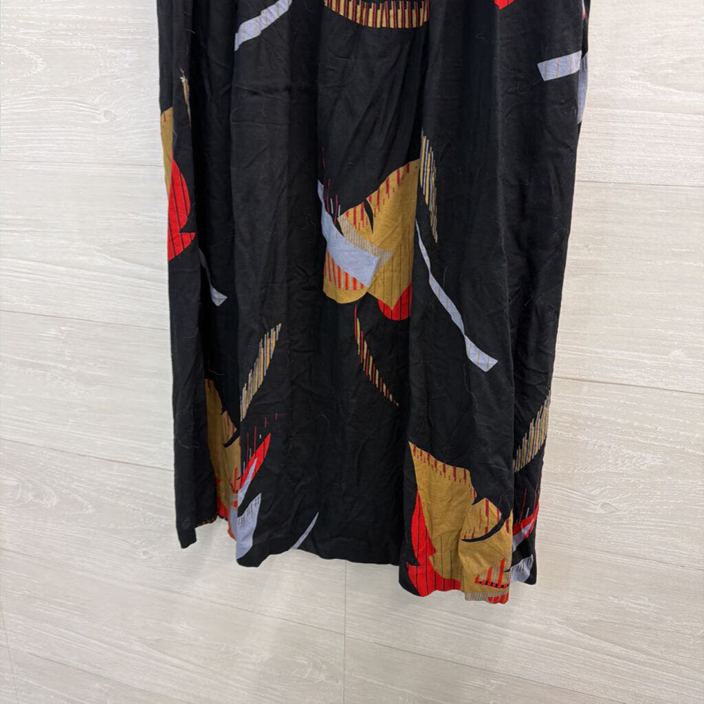 Vintage Adam Yves Black/ Multi Print Midi Skirt Medium