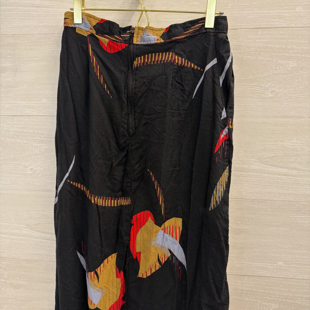 Vintage Adam Yves Black/ Multi Print Midi Skirt Medium