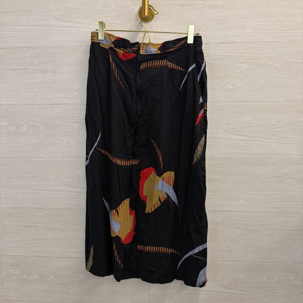 Vintage Adam Yves Black/ Multi Print Midi Skirt Medium
